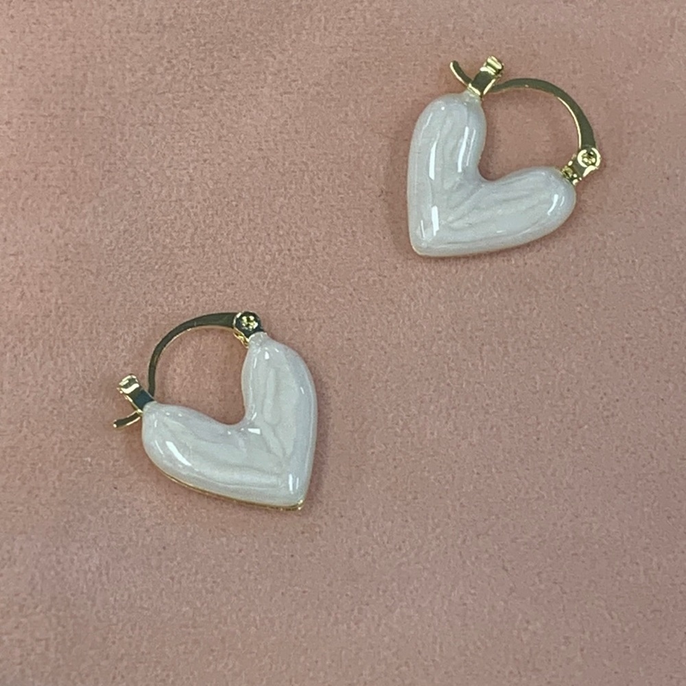 white and gold hoops enamel heart hoop earrings
